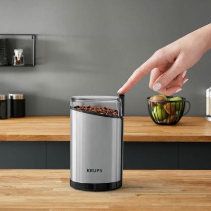 Krups - Elektrický mlynček na kávu 85g FAST-TOUCH 200W/230V matný chróm