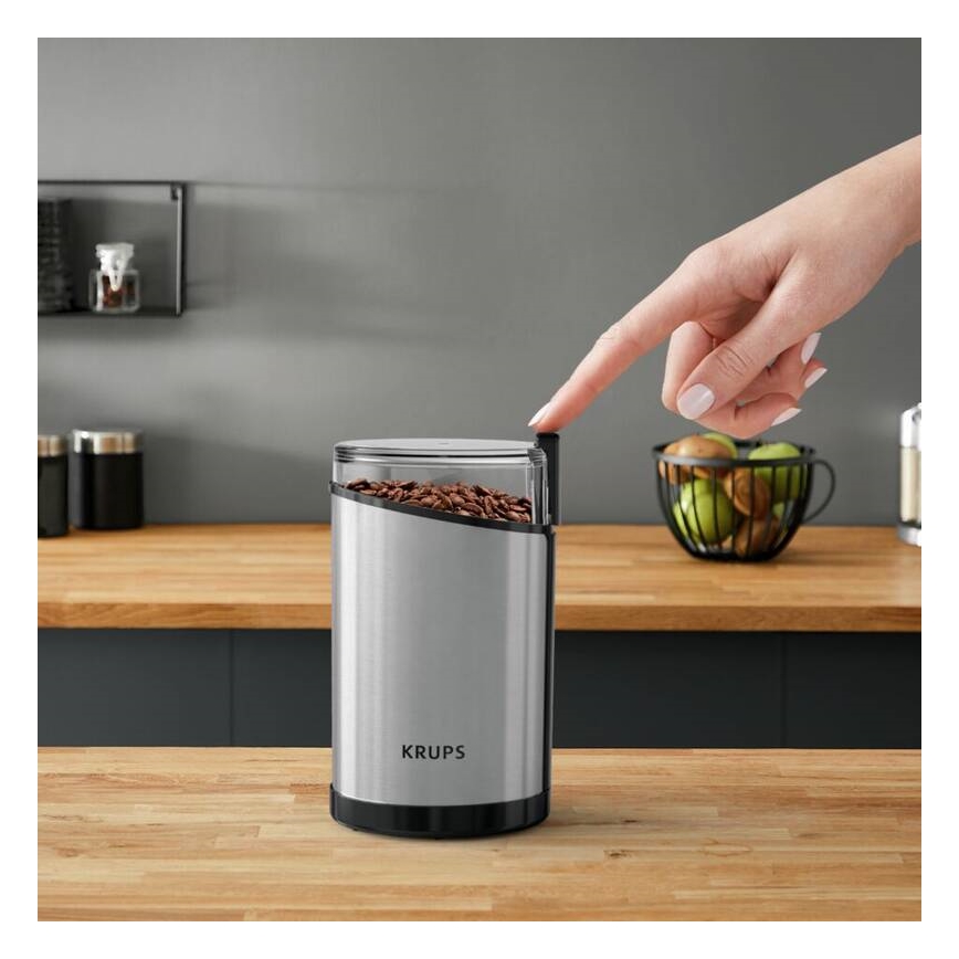 Krups - Elektrický mlynček na kávu 85g FAST-TOUCH 200W/230V matný chróm