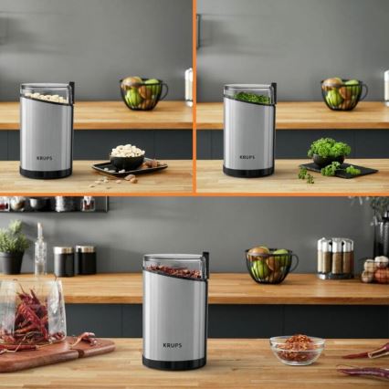 Krups - Elektrický mlynček na kávu 85g FAST-TOUCH 200W/230V matný chróm