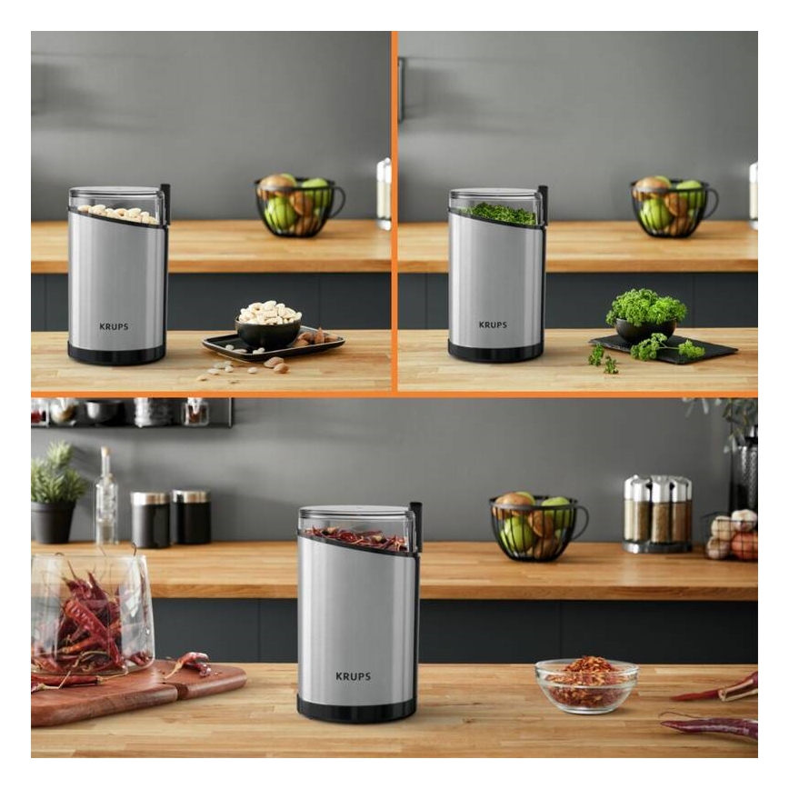 Krups - Elektrický mlynček na kávu 85g FAST-TOUCH 200W/230V matný chróm