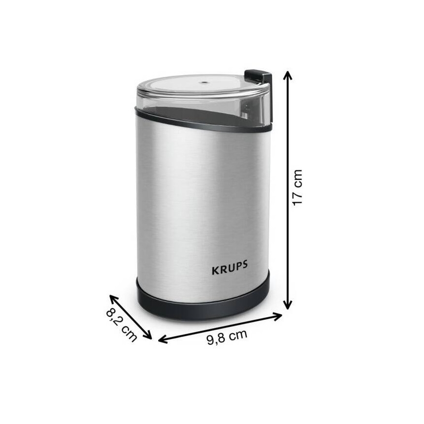Krups - Elektrický mlynček na kávu 85g FAST-TOUCH 200W/230V matný chróm