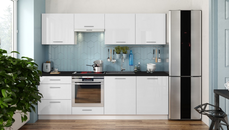 Kuchynská linka CELESTE 240 cm lesklá biela