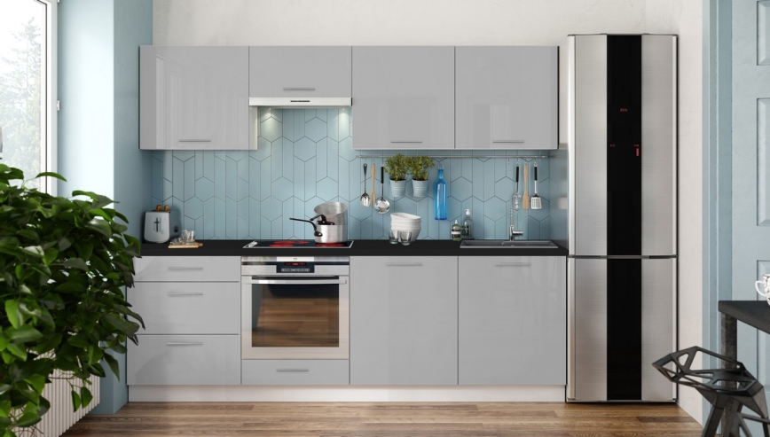 Kuchynská linka CELESTE 240 cm lesklá šedá