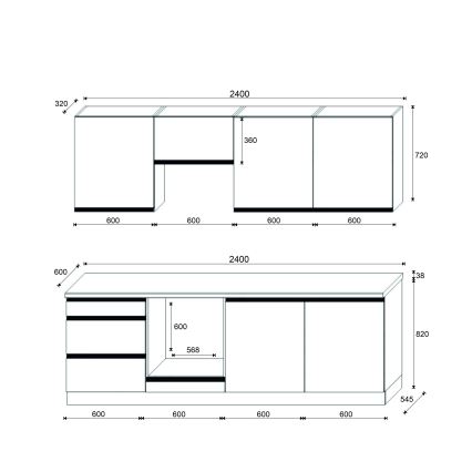 Kuchynská linka MARINA 240 cm dub craft