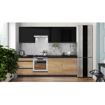 Kuchynská linka MARINA 240 cm dub craft/lesklá čierna