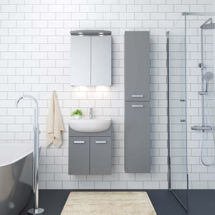 Kúpeľňová skrinka s umývadlom ASTRID + zrkadlová skrinka s LED 4xLED/4,3W/230V IP44 sivá