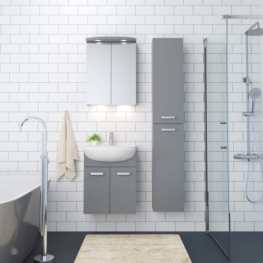 Kúpeľňová skrinka s umývadlom ASTRID + zrkadlová skrinka s LED 4xLED/4,3W/230V IP44 sivá