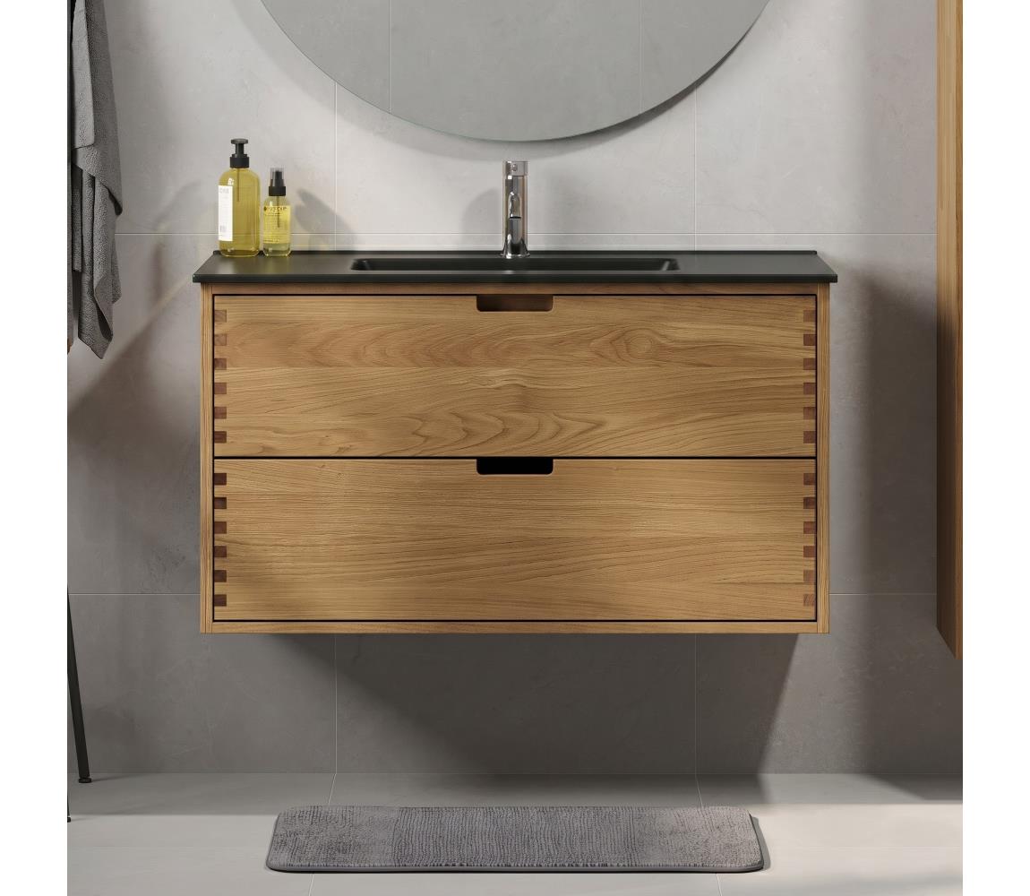 BATH DELUXE Kúpeľňová skrinka s umývadlom GRIBSKOV 100 cm béžová/dub/čierna BT0203+BT0222