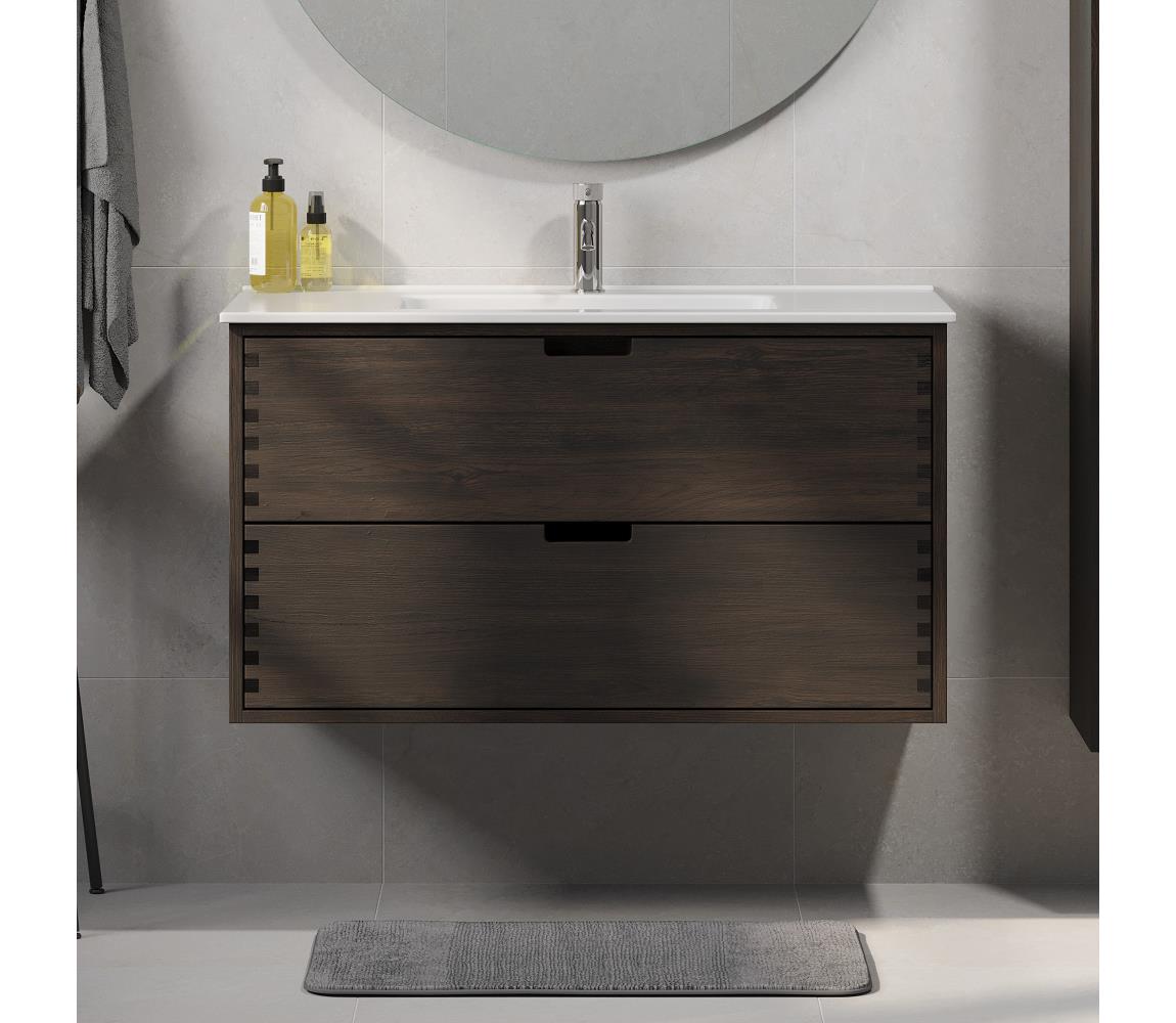 BATH DELUXE Kúpeľňová skrinka s umývadlom GRIBSKOV 100 cm hnedá/dub/biela BT0202+BT0223