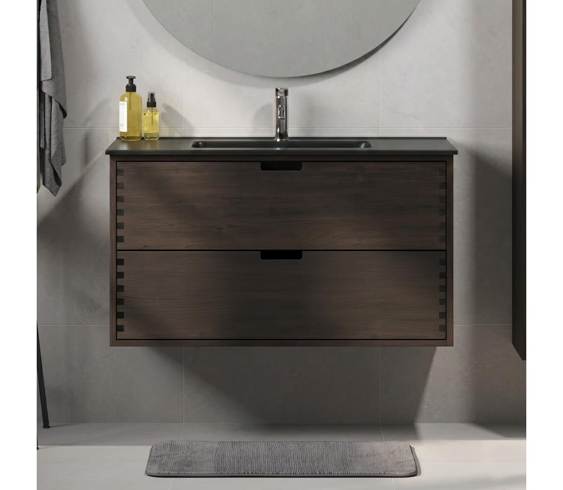 BATH DELUXE Kúpeľňová skrinka s umývadlom GRIBSKOV 100 cm hnedá/dub/čierna BT0202+BT0222