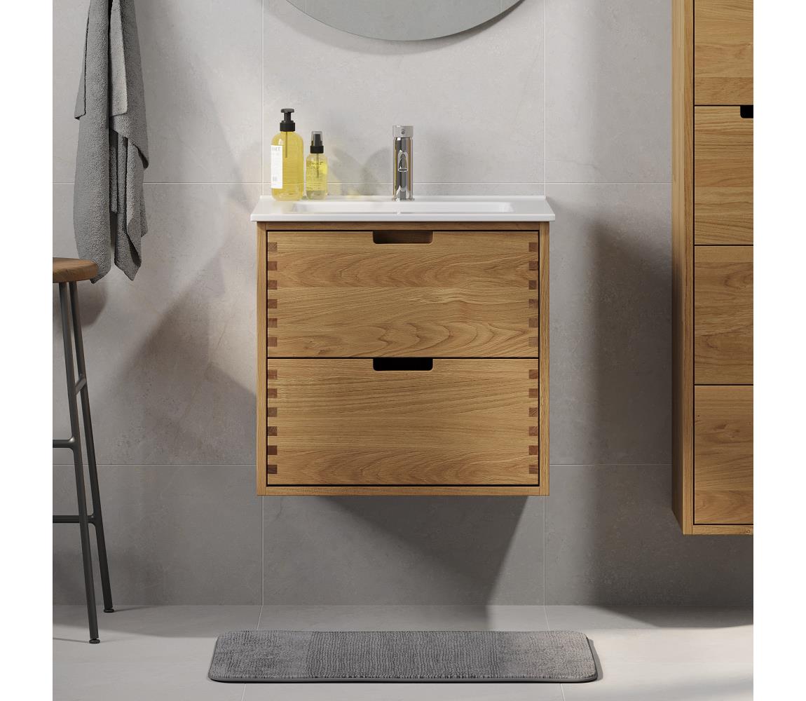 BATH DELUXE Kúpeľňová skrinka s umývadlom GRIBSKOV 60 cm béžová/dub/biela BT0199+BT0220