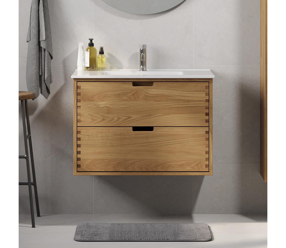 BATH DELUXE Kúpeľňová skrinka s umývadlom GRIBSKOV 80 cm béžová/dub/biela BT0201+BT0221
