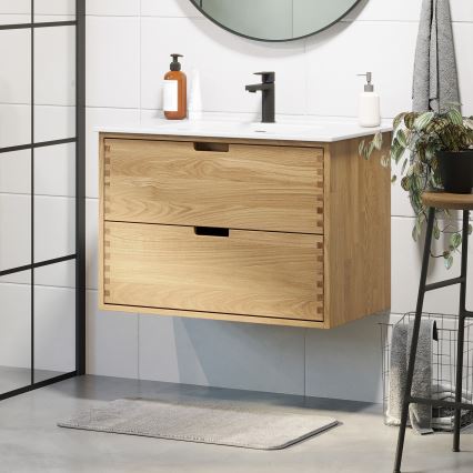 Kúpeľňová skrinka s umývadlom GRIBSKOV 80 cm béžová/dub/biela