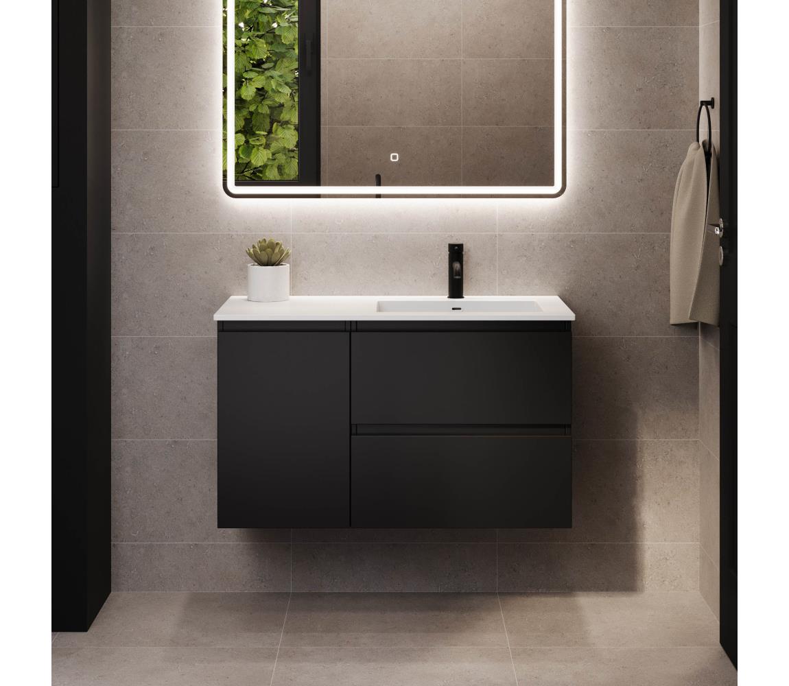 BATH DELUXE Kúpeľňová skrinka s umývadlom HELSINKI 95 cm pravá/čierna BT0182+BT0192