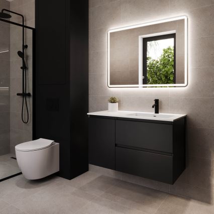 Kúpeľňová skrinka s umývadlom HELSINKI 95 cm pravá/čierna