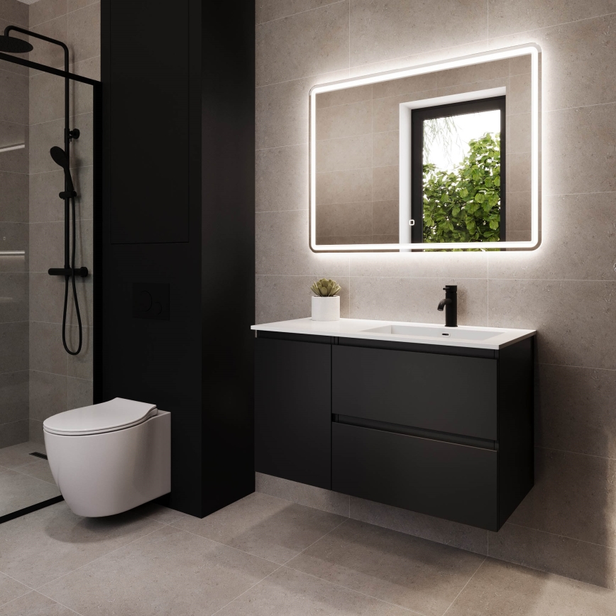 Kúpeľňová skrinka s umývadlom HELSINKI 95 cm pravá/čierna