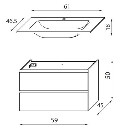 Kúpeľňová skrinka s umývadlom KENWOOD 61 cm biela//čierna