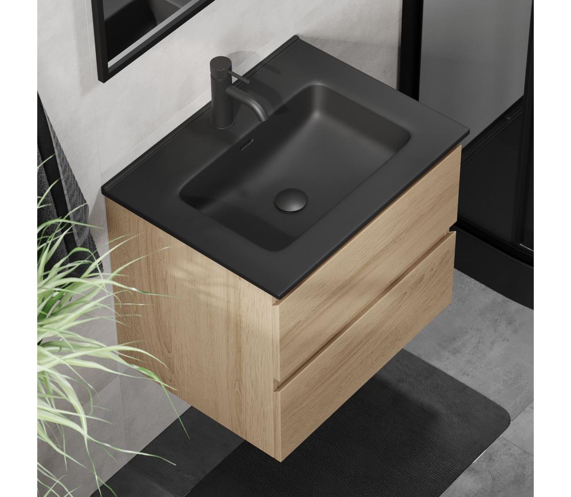 BATH DELUXE Kúpeľňová skrinka s umývadlom KENWOOD 61 cm, dub/čierna BT0096+BT0126