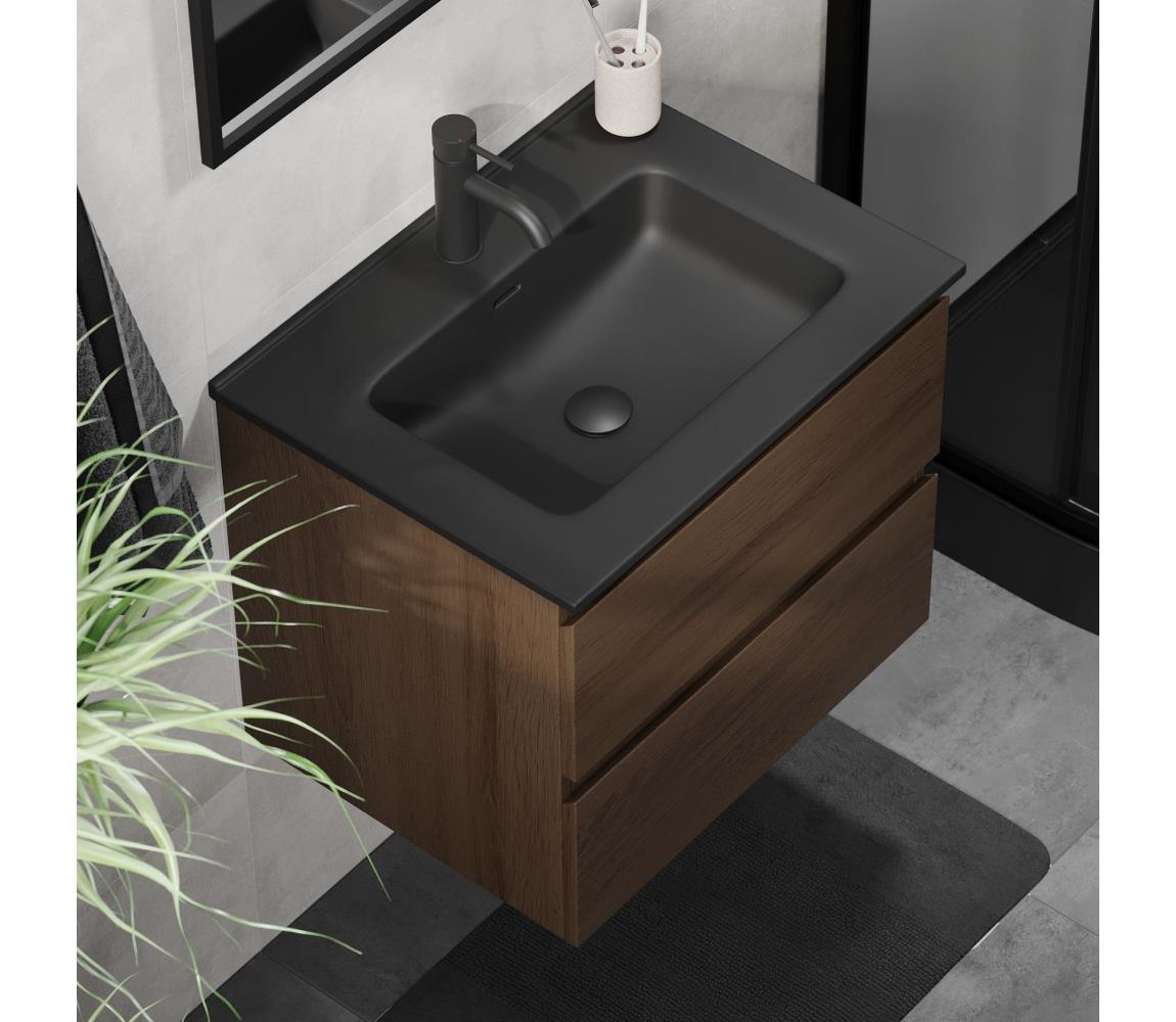 BATH DELUXE Kúpeľňová skrinka s umývadlom KENWOOD 61 cm orech/čierna BT0095+BT0126