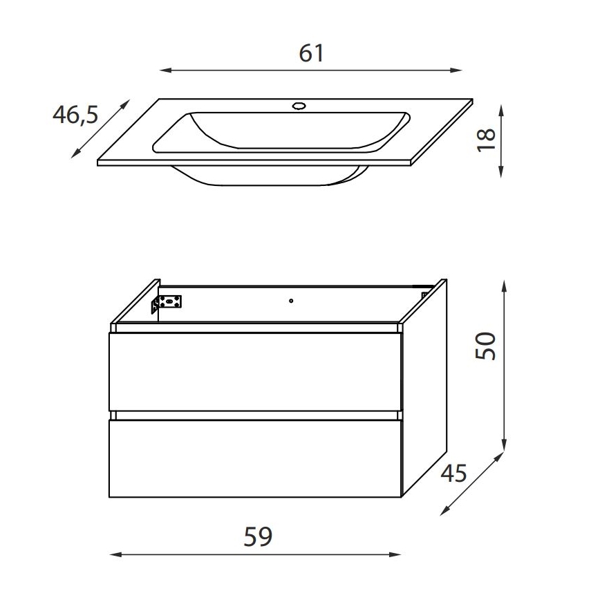 Kúpeľňová skrinka s umývadlom KENWOOD 61 cm orech/čierna