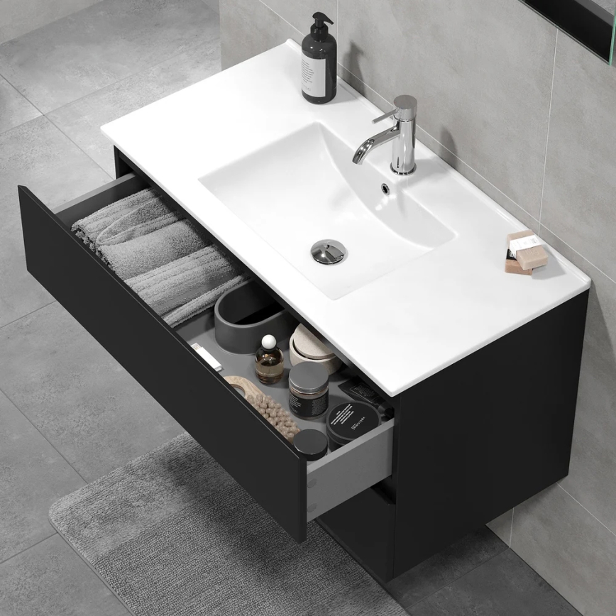 Kúpeľňová skrinka s umývadlom KENWOOD 91 cm čierna
