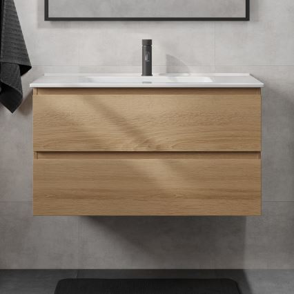 Kúpeľňová skrinka s umývadlom KENWOOD 91 cm dub/biela