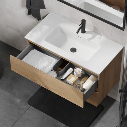 Kúpeľňová skrinka s umývadlom KENWOOD 91 cm dub/biela