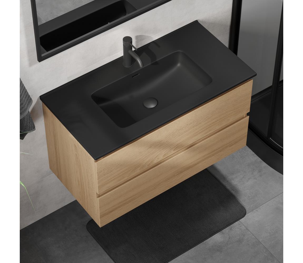 BATH DELUXE Kúpeľňová skrinka s umývadlom KENWOOD 91 cm dub/čierna BT0125+BT0229