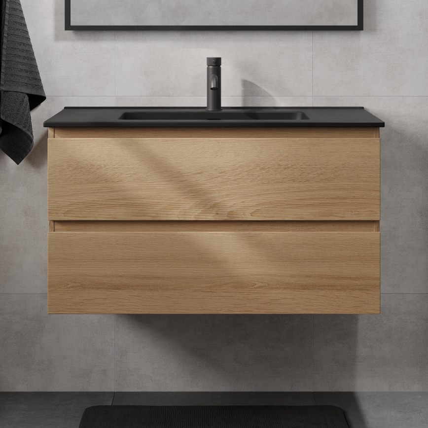 Kúpeľňová skrinka s umývadlom KENWOOD 91 cm dub/čierna