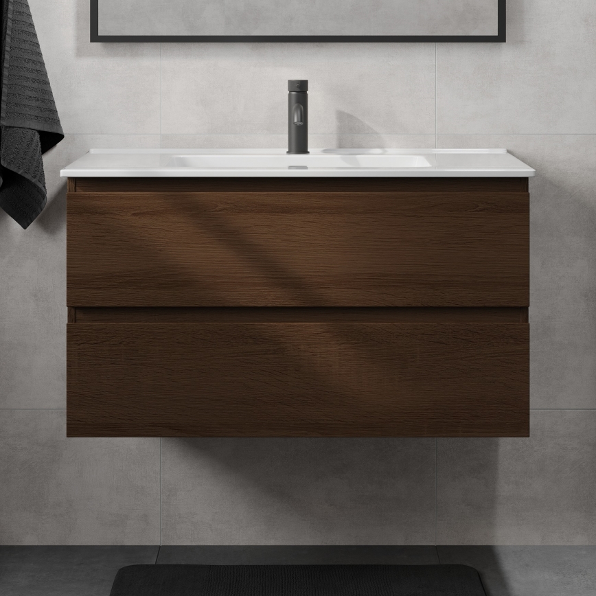 Kúpeľňová skrinka s umývadlom KENWOOD 91 cm orech/biela