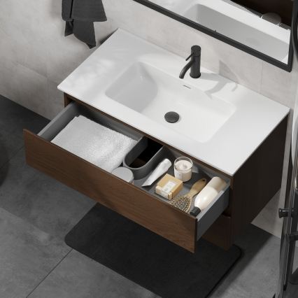 Kúpeľňová skrinka s umývadlom KENWOOD 91 cm orech/biela
