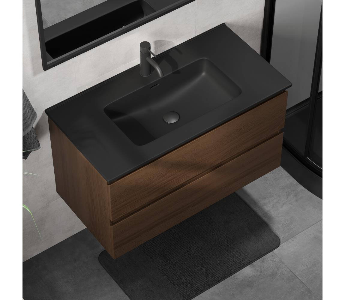 BATH DELUXE Kúpeľňová skrinka s umývadlom KENWOOD 91 cm orech/čierna BT0124+BT0229