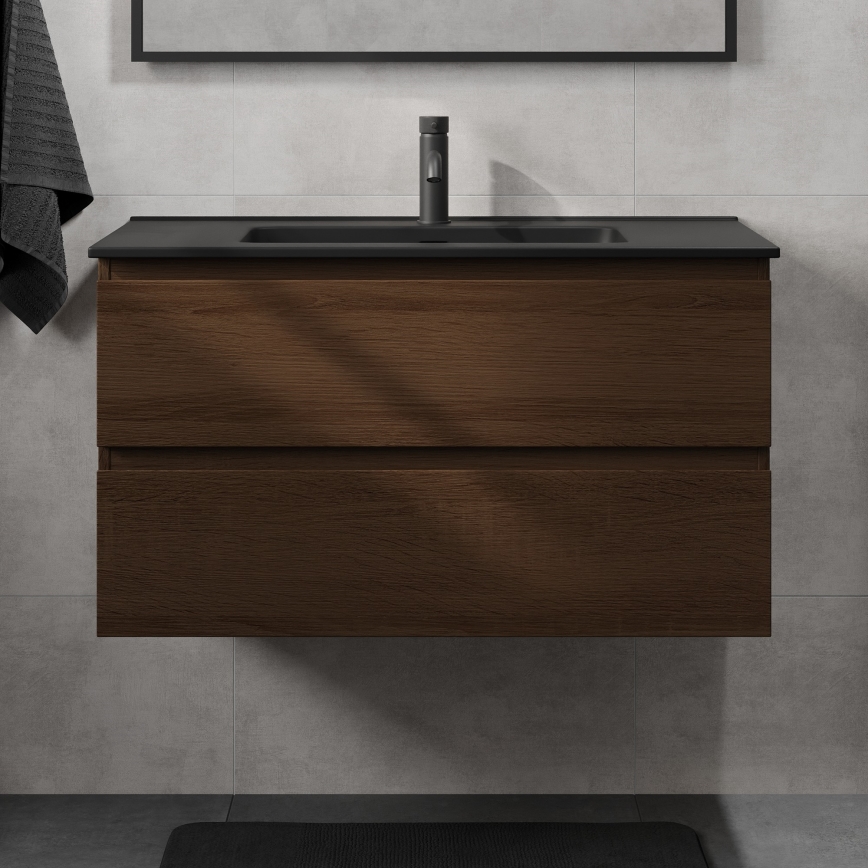 Kúpeľňová skrinka s umývadlom KENWOOD 91 cm orech/čierna