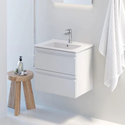 Kúpeľňová skrinka s umývadlom VEDO + LED zrkadlo LED/10W/230V IP44 biela