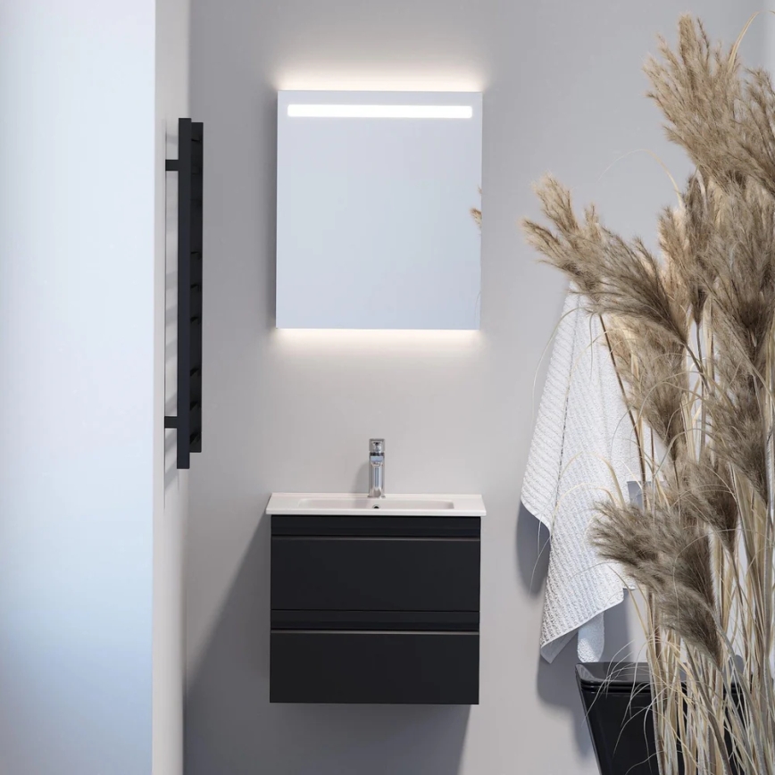 Kúpeľňová skrinka s umývadlom VIGO + nástenné LED zrkadlo s podsvietením LED/10W/230V IP44 v čiernom prevedení