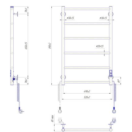 Kúpeľňový rebríkový radiátor CLASSIC 110W/230V 81x52 cm nerez/antracit pravostranné prevedenie