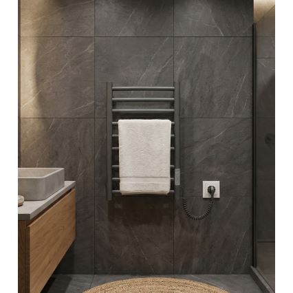 Kúpeľňový rebríkový radiátor CLASSIC 65W/230V 66x42 cm nerez/antracit pravý