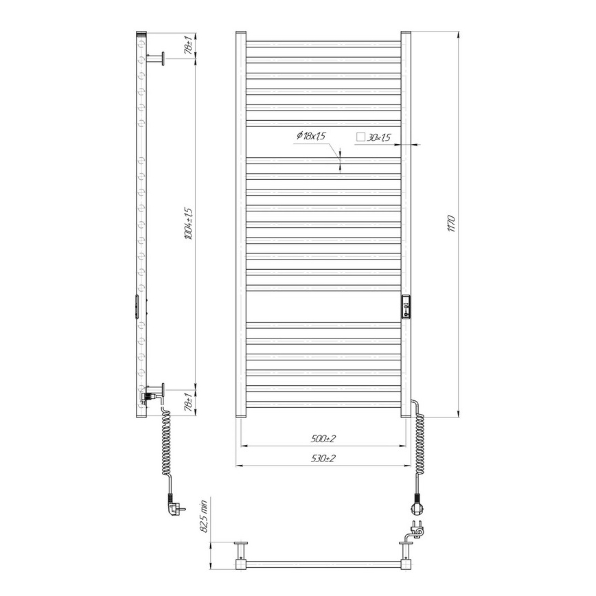 Kúpeľňový rebríkový radiátor HF DERBY 255W/230V 117x53 cm čierna