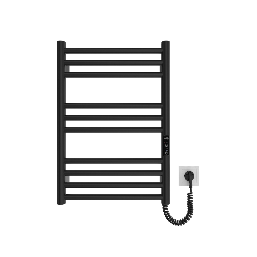Kúpeľňový rebríkový radiátor HF GREENWICH 100W/230V 57x43 cm čierny pravostranný okrúhly