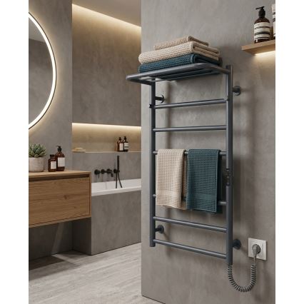 Kúpeľňový rebríkový radiátor HOME 95W/230V 77x53 cm nerez/antracit pravý