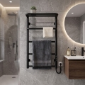 Kúpeľňový rebríkový radiátor HOTEL 75W/230V 66x42 cm nerez/čierny pravý