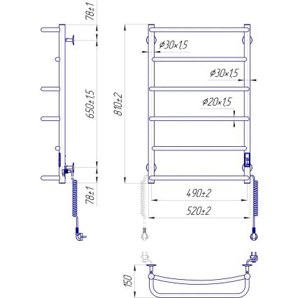 Kúpeľňový rebríkový radiátor LUX 105W/230V 81x52 cm nerez/lesklý chróm pravé prevedenie