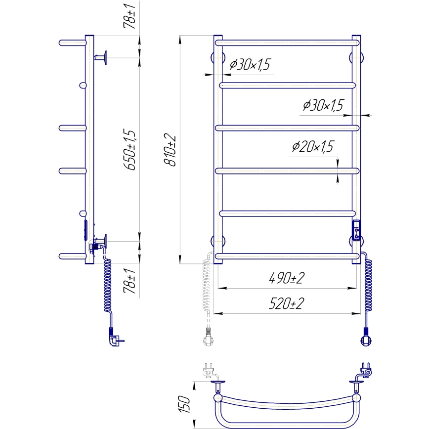 Kúpeľňový rebríkový radiátor LUX 105W/230V 81x52 cm nerez/lesklý chróm pravé prevedenie