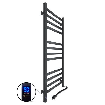 Kúpeľňový rebríkový radiátor s termostatom AVANGARD 227 W 120x48 cm čierny pravý