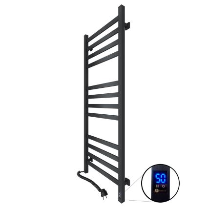 Kúpeľňový rebríkový radiátor s termostatom AVANGARD 227W 120x48cm čierny ľavý