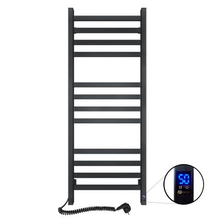 Kúpeľňový rebríkový radiátor s termostatom AVANGARD 227W 120x48cm čierny ľavý