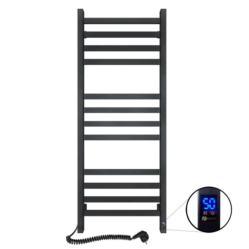 Kúpeľňový rebríkový radiátor s termostatom AVANGARD 227W 120x48cm čierny ľavý