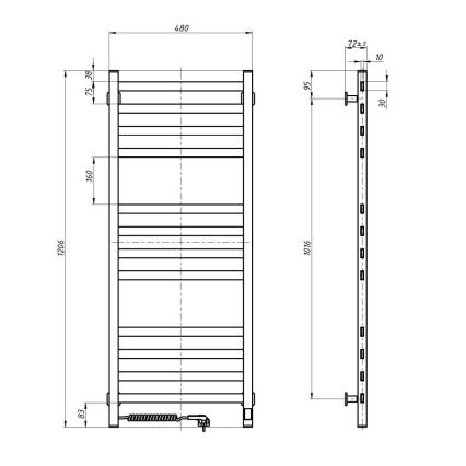 Kúpeľňový rebríkový radiátor s termostatom AVANGARD 227W 120x48cm čierny ľavý