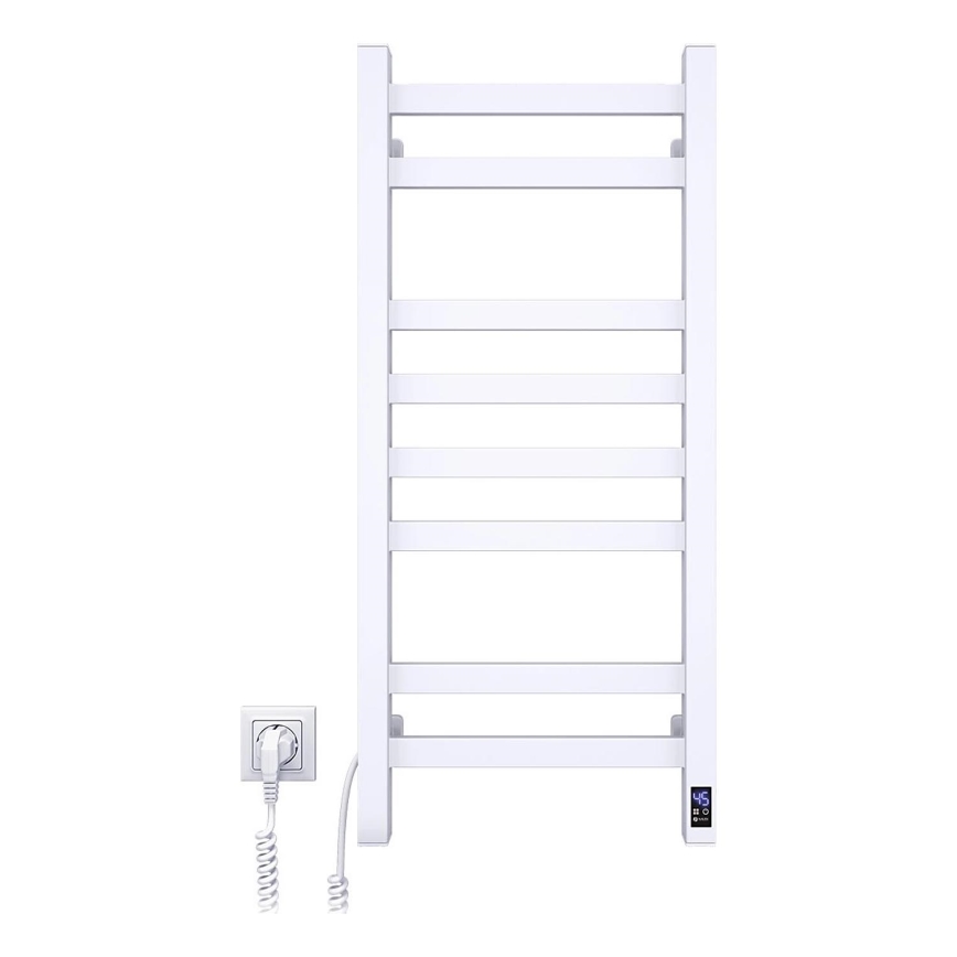 Kúpeľňový rebríkový radiátor s termostatom AVANGARD, 251W/230V, 80,6 cm, IP44, biely, ľavé pripojenie, hranatý