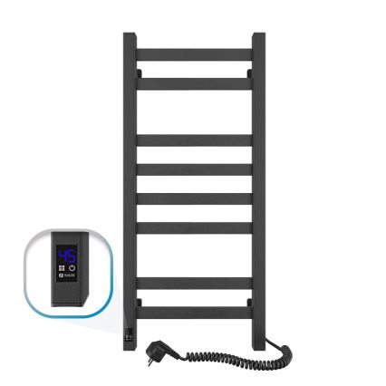 Kúpeľňový rebríkový radiátor s termostatom AVANGARD 251W/230V 80,6 cm IP44 čierny pravý hranatý